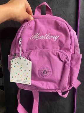 Kipling cool pink hologram backpack Mallory initials NWT